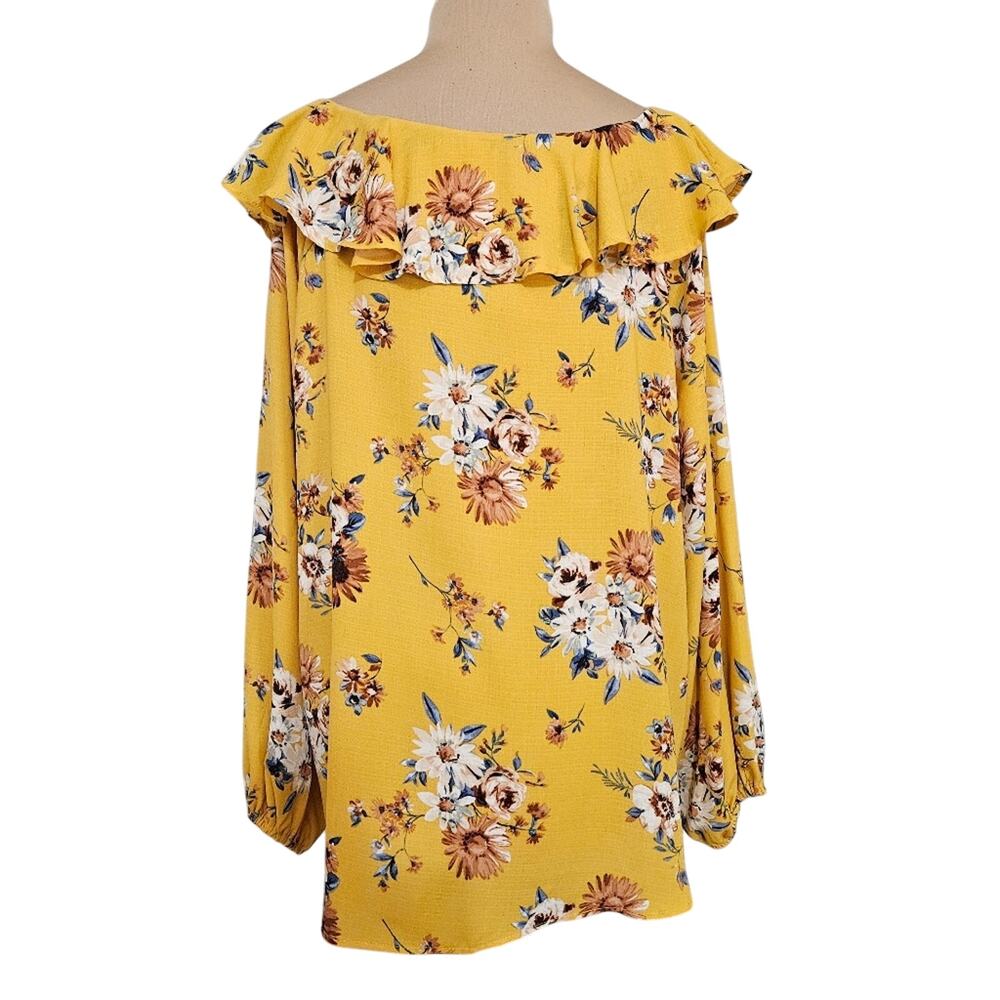 Oddi Floral Top Yellow‎ Ruffled Collar Long Sleeve Plus Size 3XL USA Bloomcore - Picture 2 of 14
